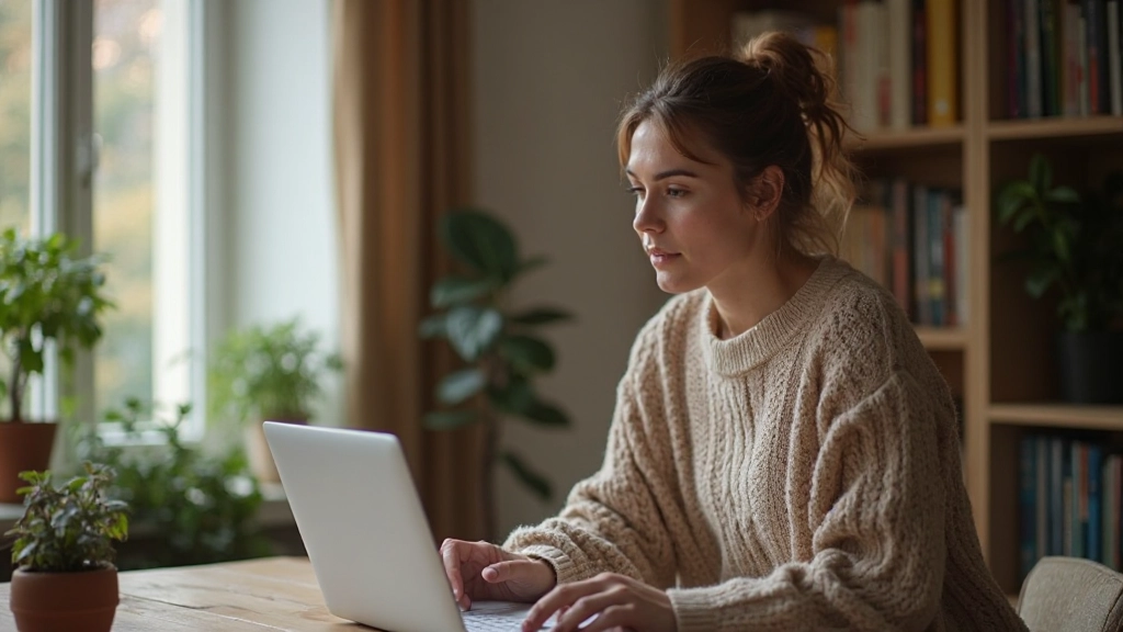 Volwassene studeert Nederlands aan laptop in thuisomgeving met koffie